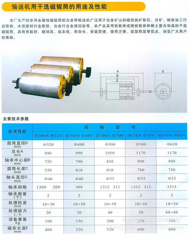 選礦設(shè)備輸送機(jī)用干選磁輥筒產(chǎn)品詳細(xì)說(shuō)明